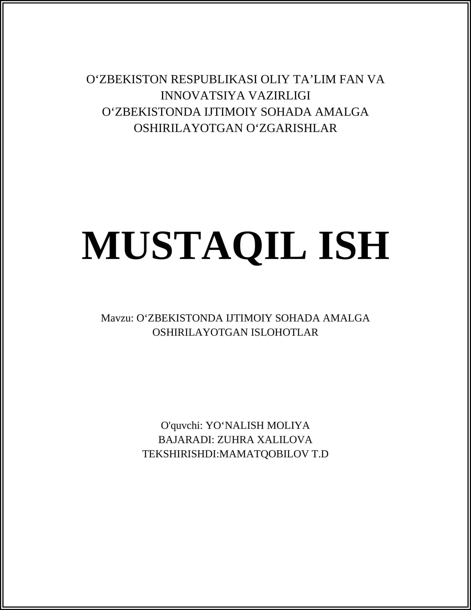 Oʻzbekistonda ijtimoiy sohada amalga oshirilayotgan oʻzgarishlar