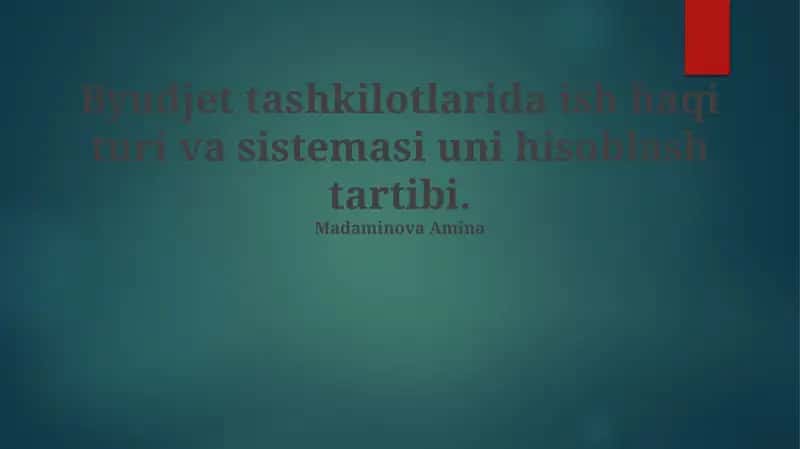 Byudjet tashkilotlarida ish haqi turi va sistemasi uni hisoblash tartibi