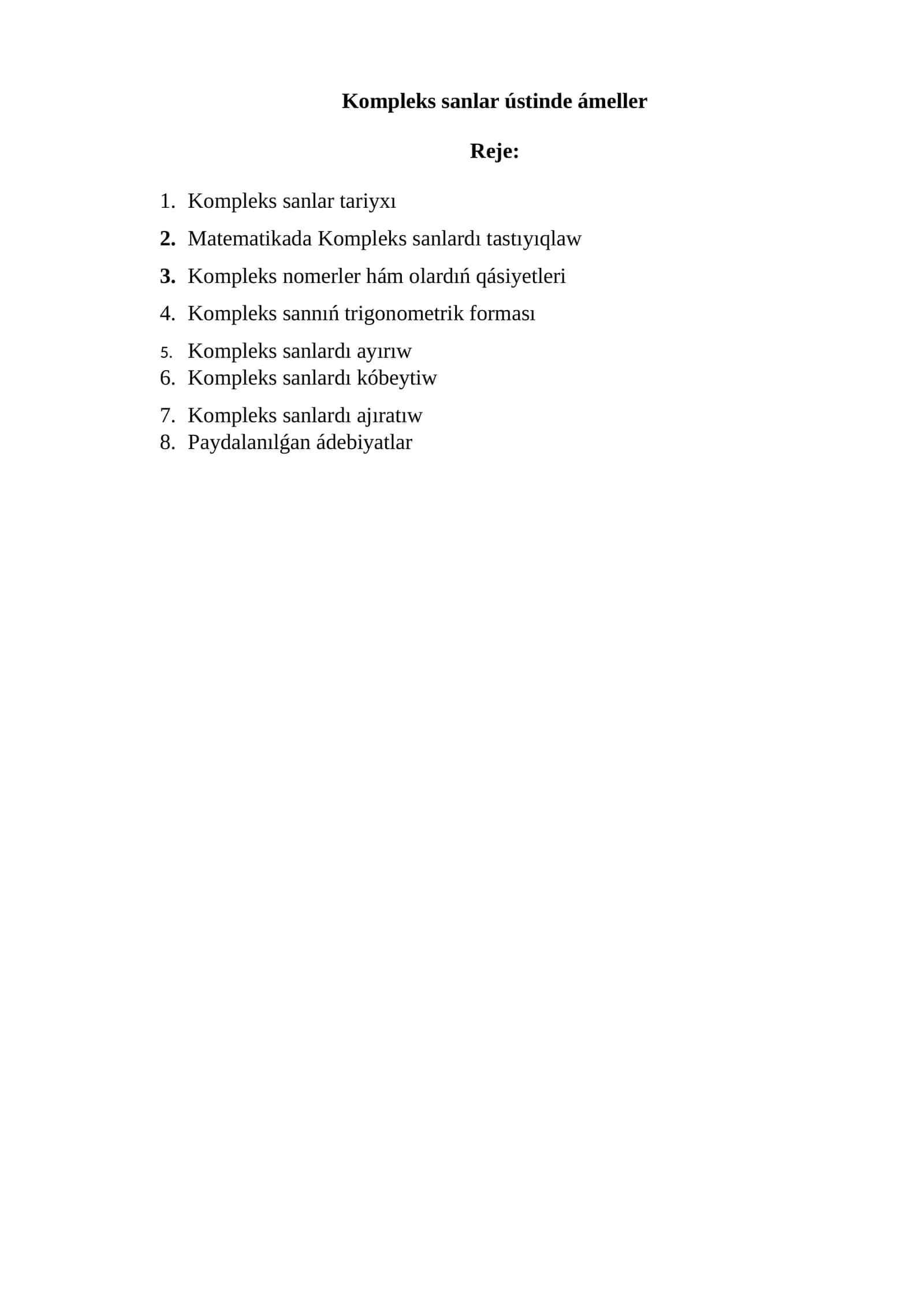 Kompleks sanlar ústinde ámeller