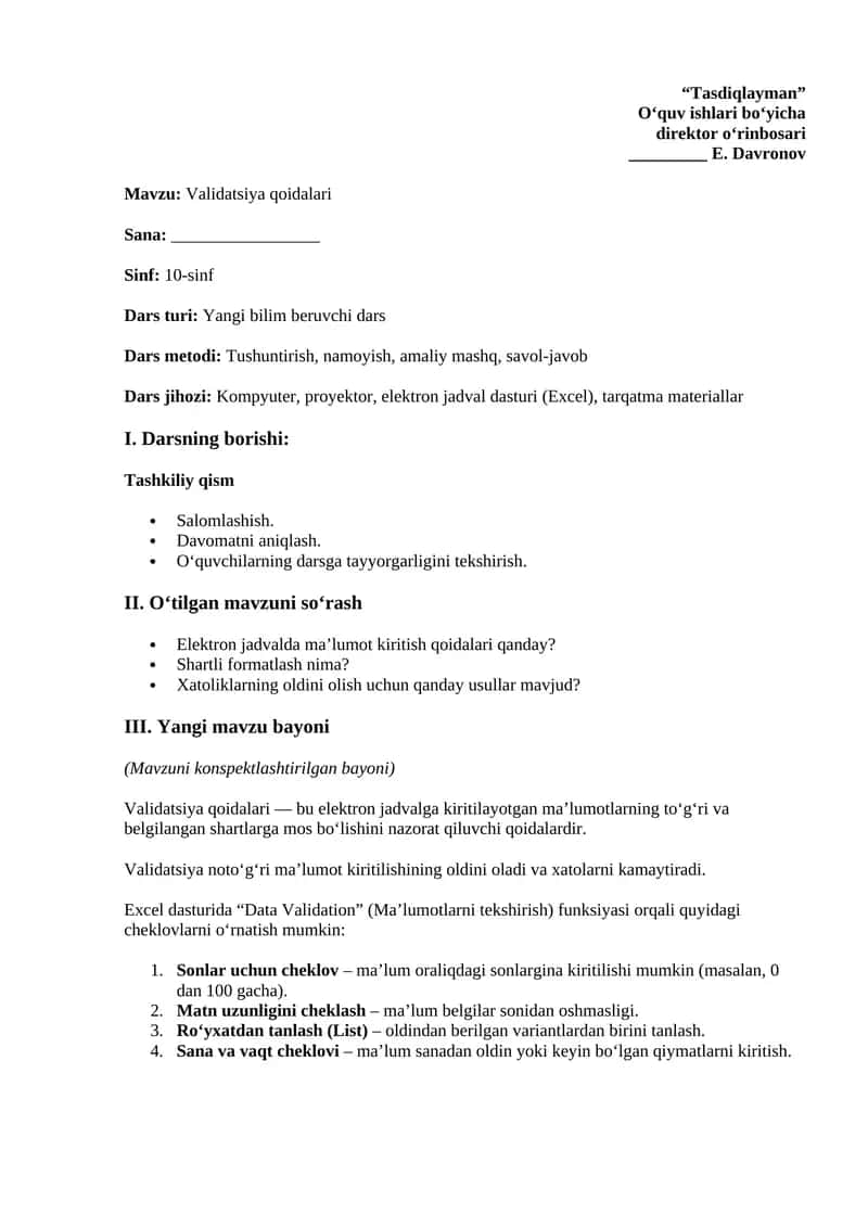 Validatsiya qoidalari