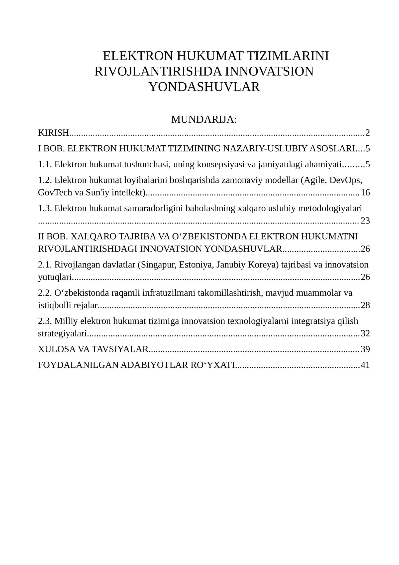 Elektron hukumat tizimlarini rivojlantirishda innovatsion yondashuvlar