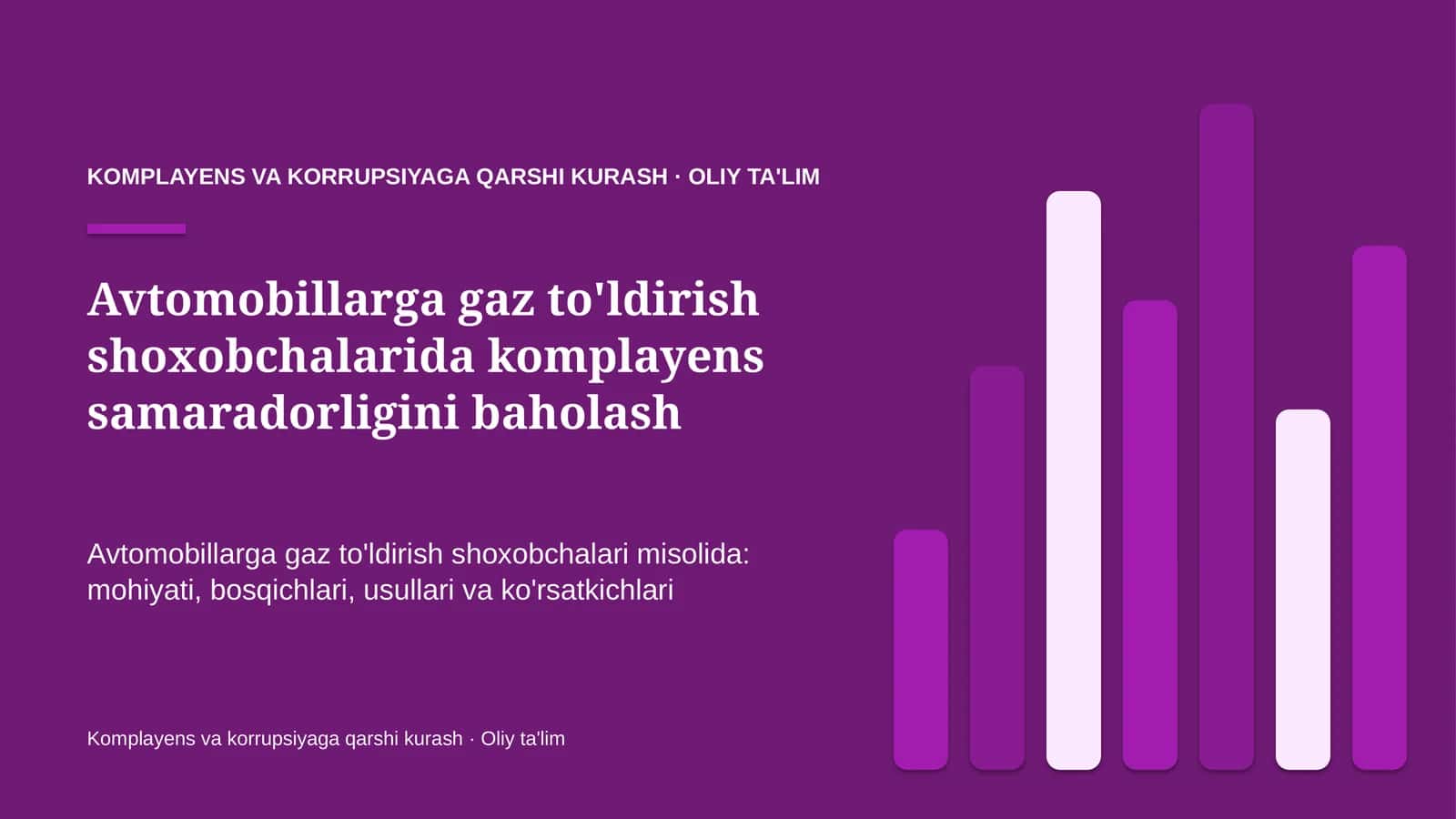Avtomobillarga gaz to'ldirish shoxobchalarida komplayens samaradorligini baholash