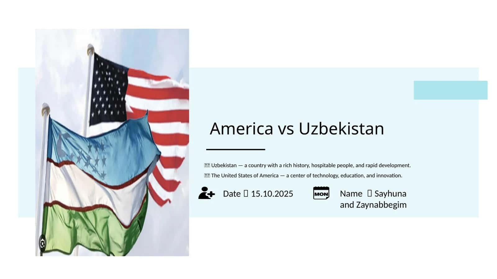 America vs Uzbekistan — PowerPoint Presentation