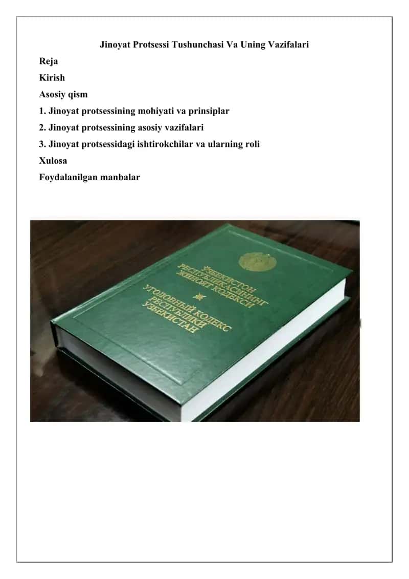 Jinoyat Protsessi Tushunchasi Va Uning Vazifalari