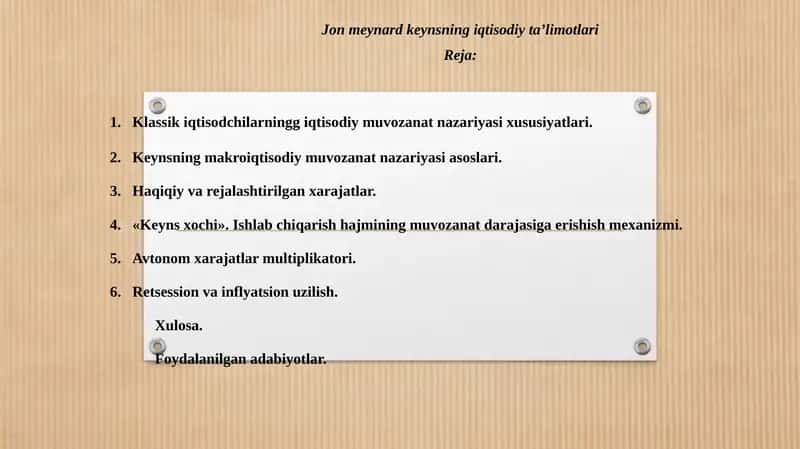 Jon Meynard Keynsning iqtisodiy ta’limotlari