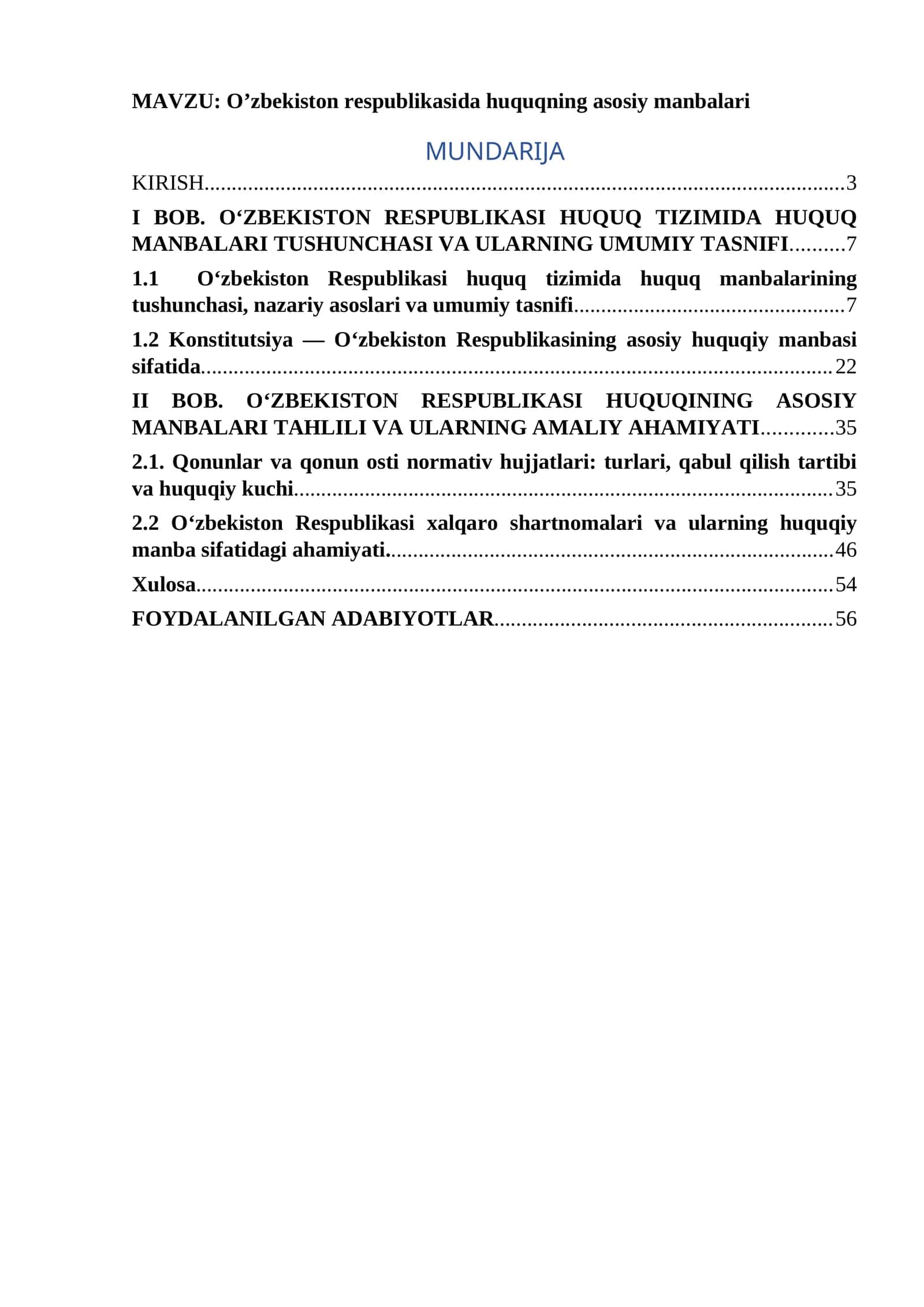 O’zbekiston respublikasida huquqning asosiy manbalari