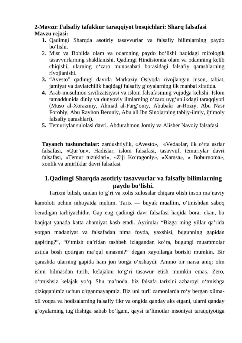Falsafiy tafakkur taraqqiyot bosqichlari: Sharq falsafasi