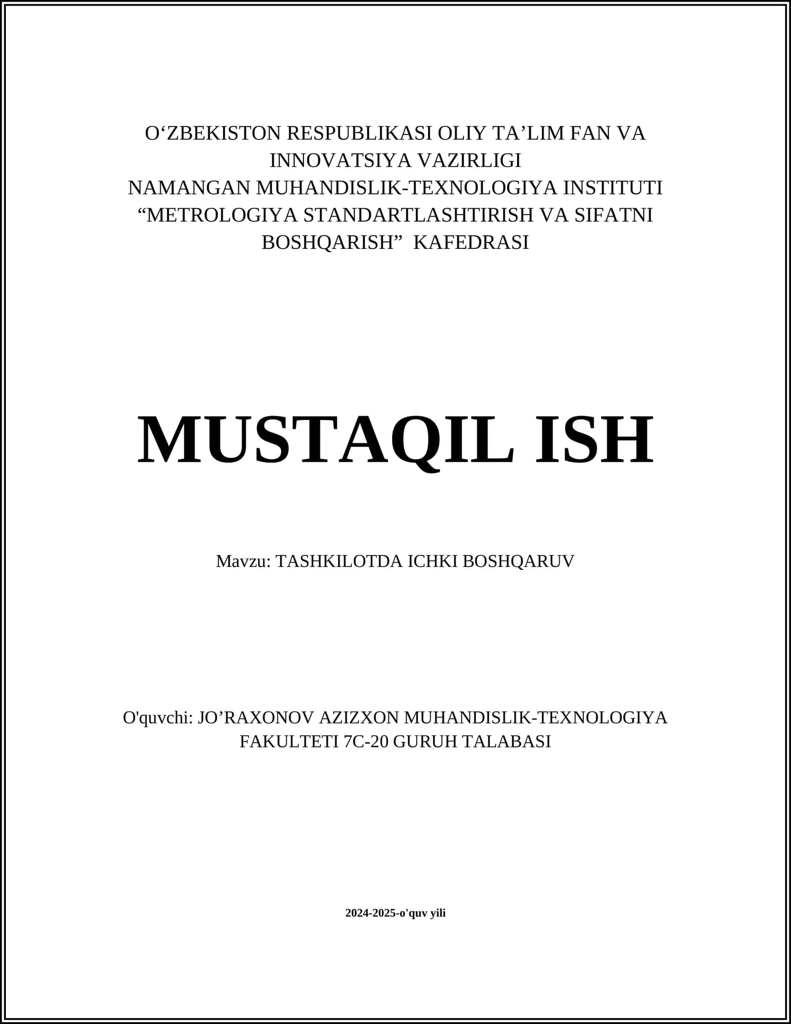 TASHKILOTDA ICHKI BOSHQARUV