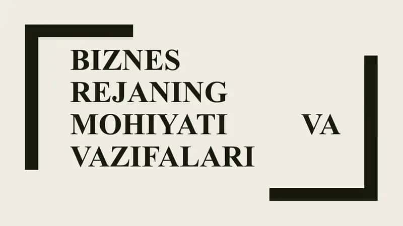 Biznes rejaning mohiyati va vazifalari