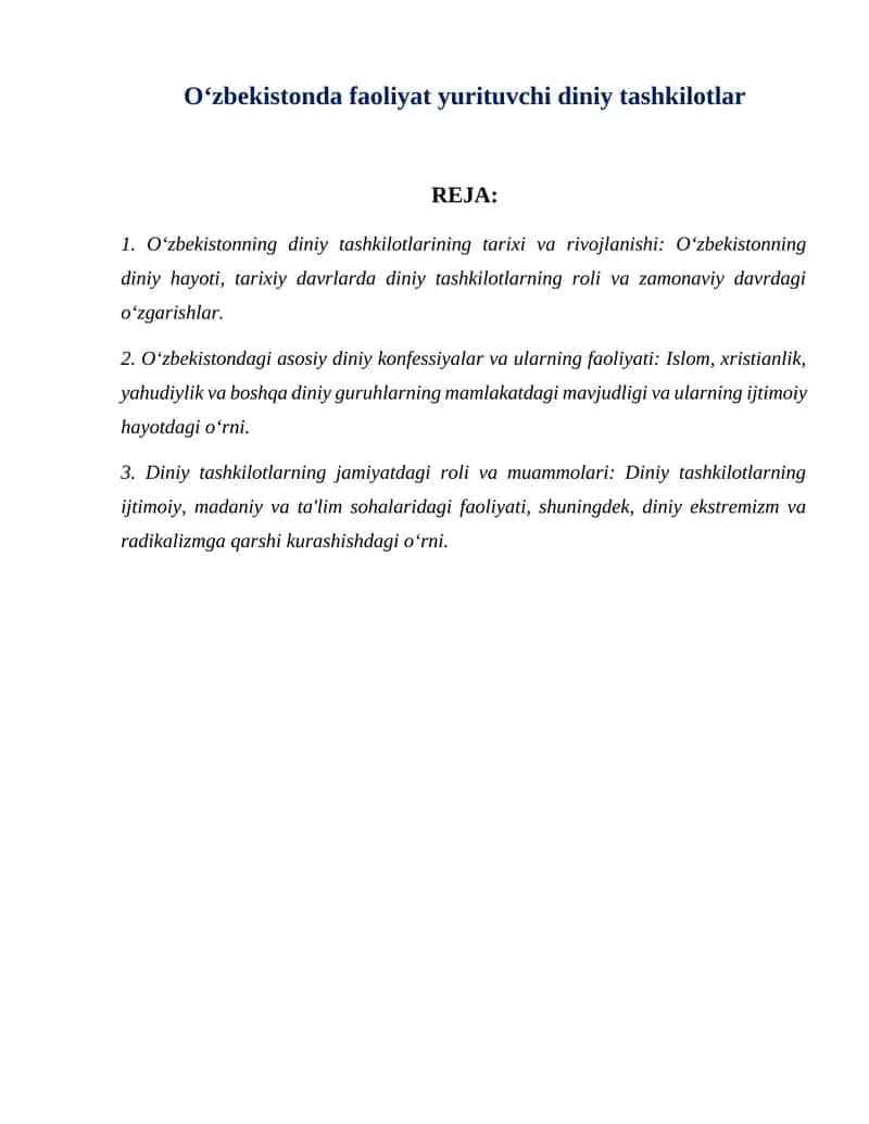 O‘zbekistonda faoliyat yurituvchi diniy tashkilotlar