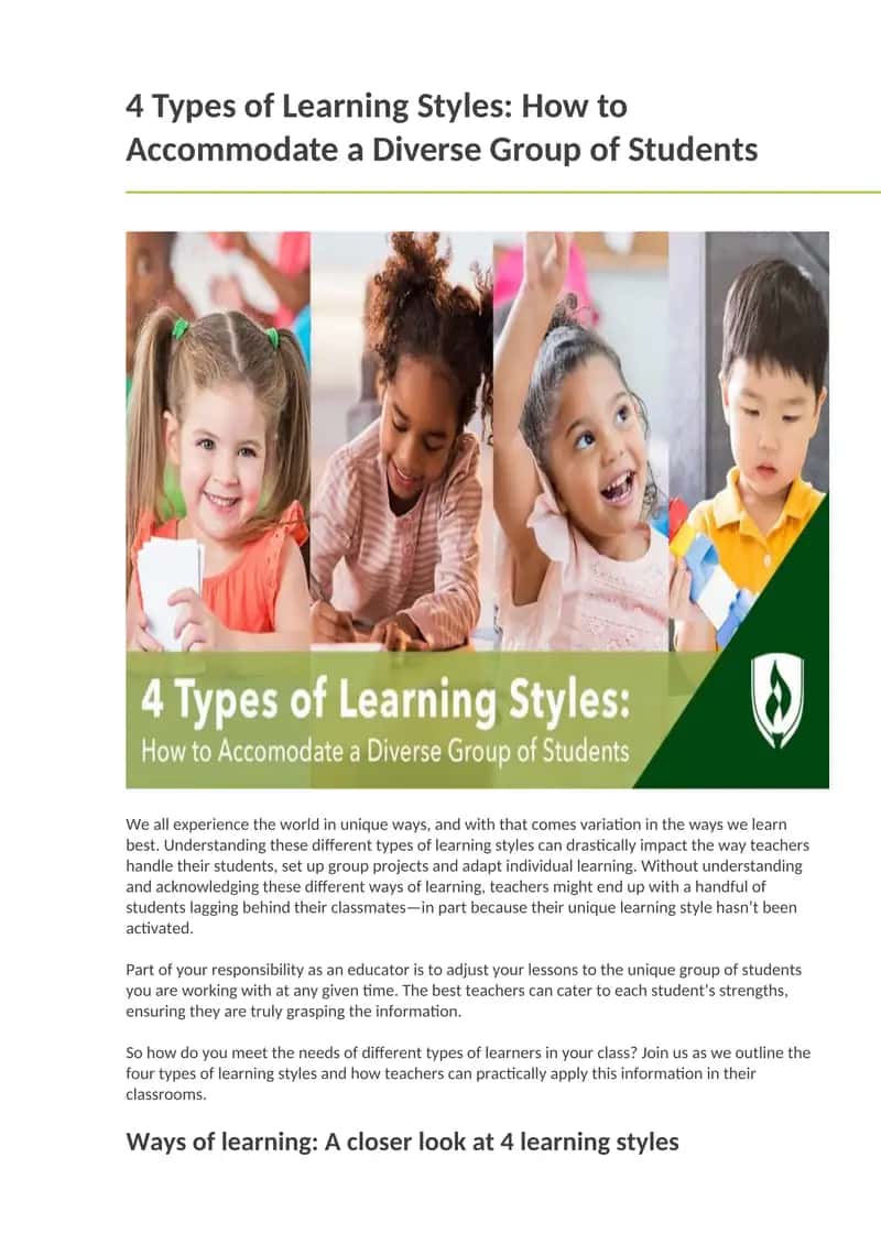 4 Types of Learning Styles: How to Accommodate a Diverse Group of Students
