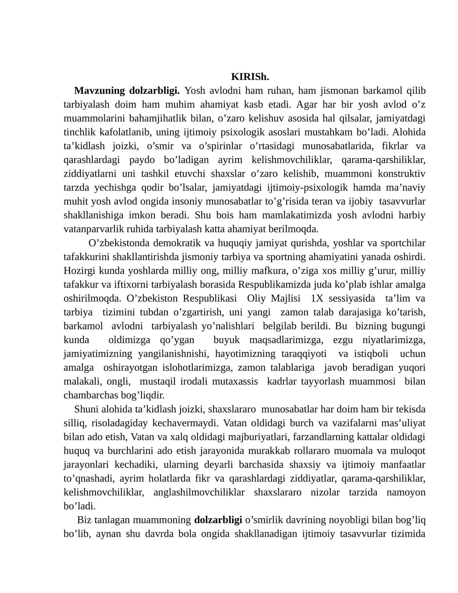 Yosh avlodni ham ruhan, ham jismonan barkamol qilib tarbiyalash