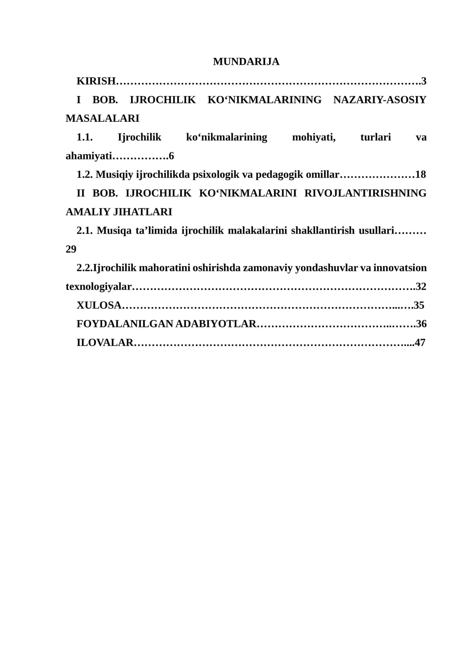 Ijrochilik ko‘nikmalarini mukammallashtirish