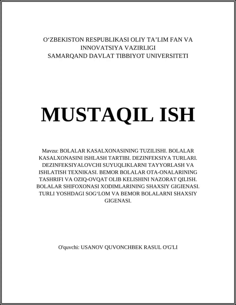 BOLALAR KASALXONASINING TUZILISHI