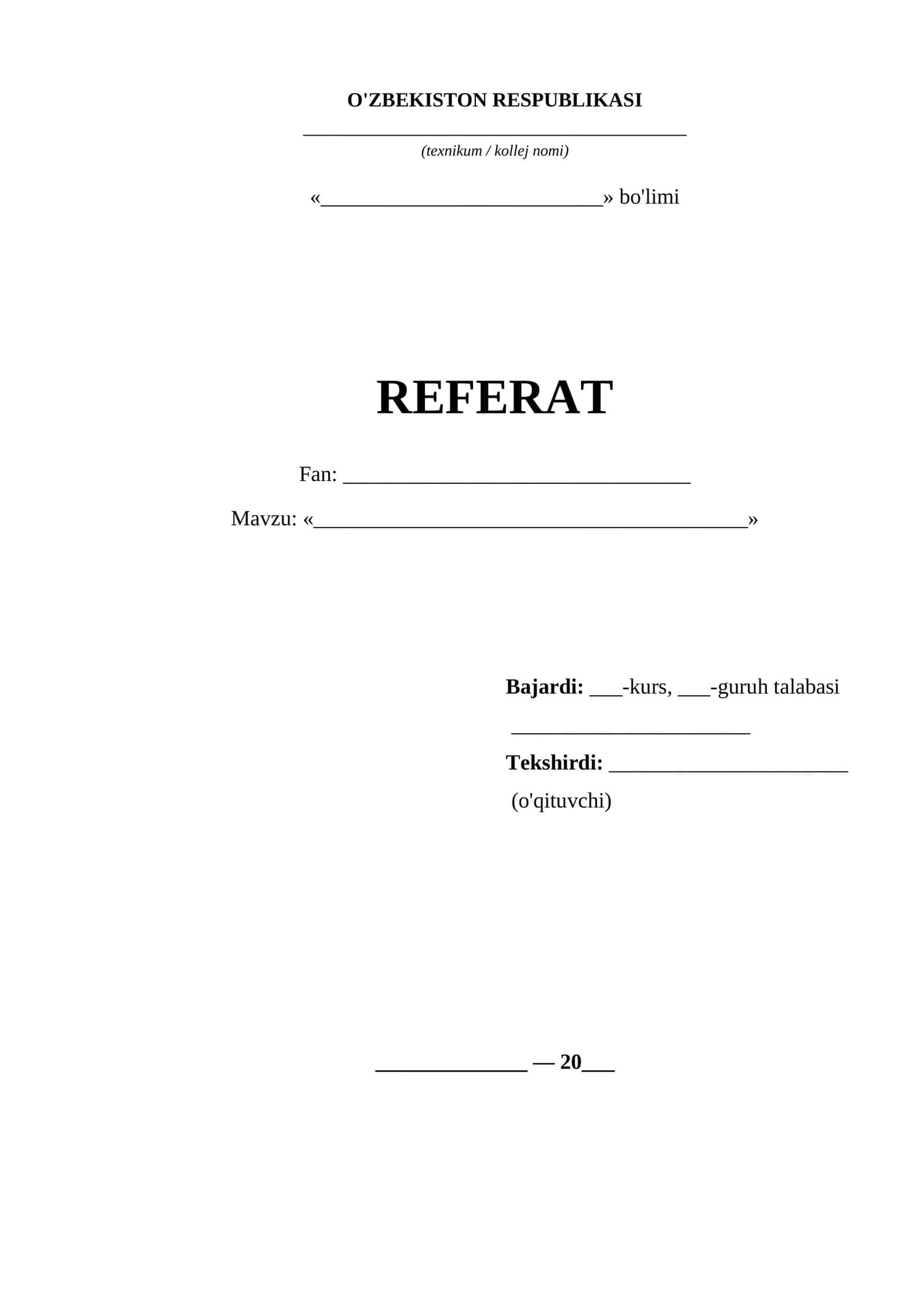 Referat titul varagi texnikum va kollej uchun