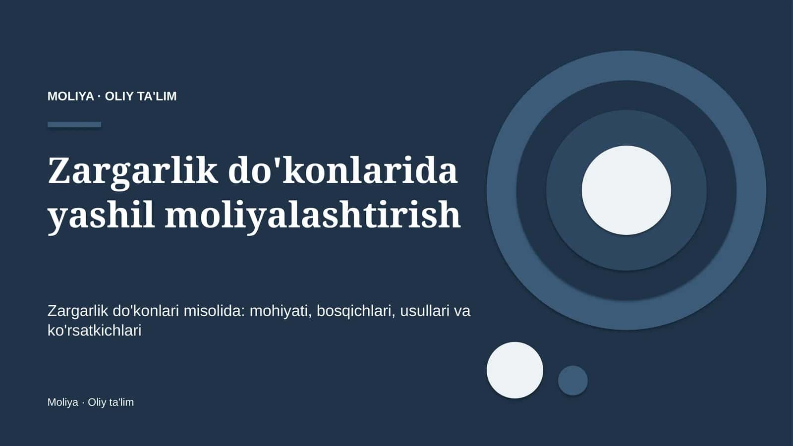 Zargarlik do'konlarida yashil moliyalashtirish