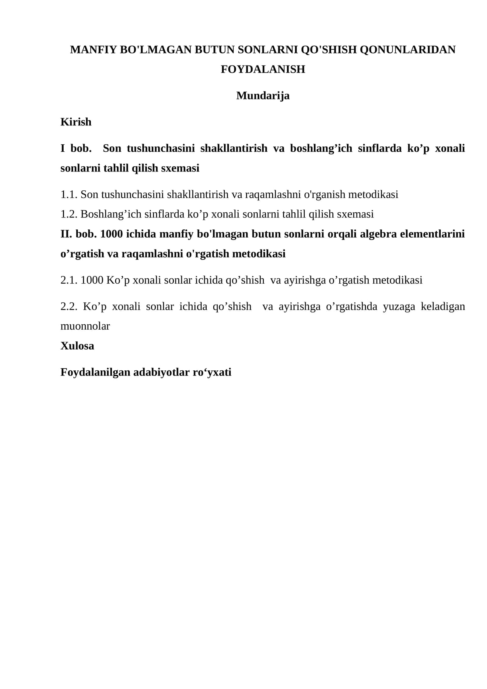 Manfiy bo'lmagan butun sonlarni qo'shish qonunlaridan foydalanish