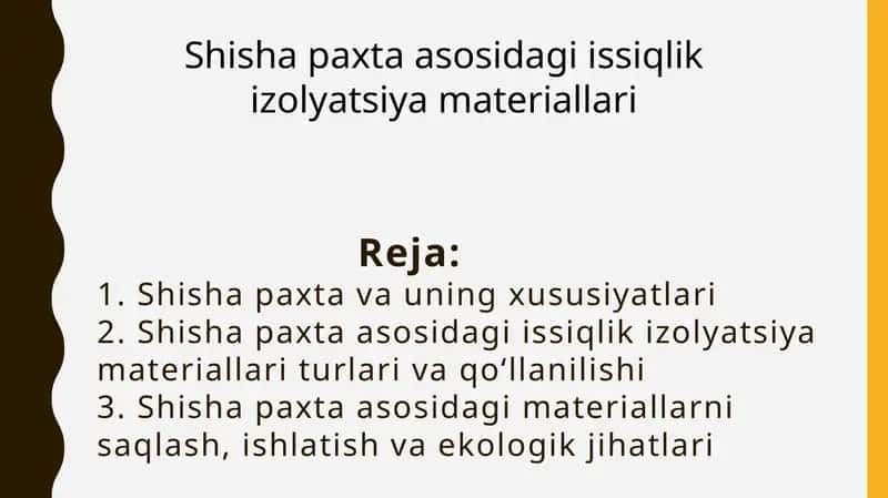 Shisha paxta asosidagi issiqlik izolyatsiya materiallari