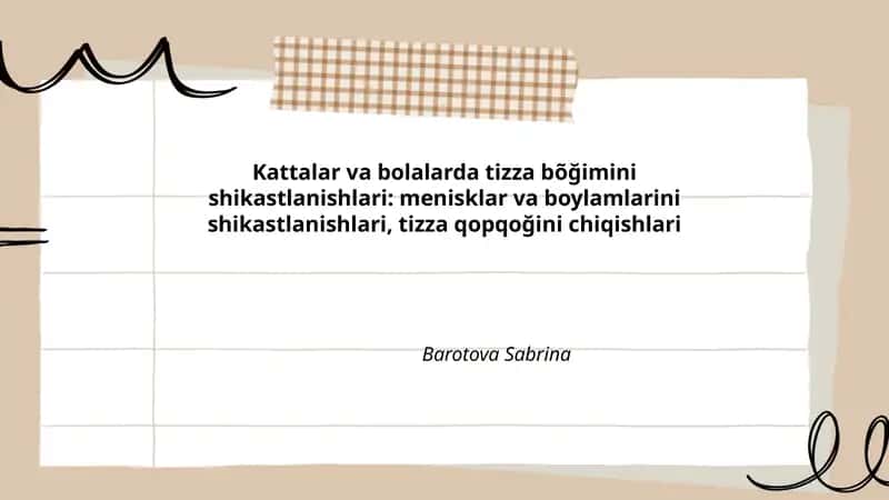 Tizza bo'g'imini shikastlanishlari