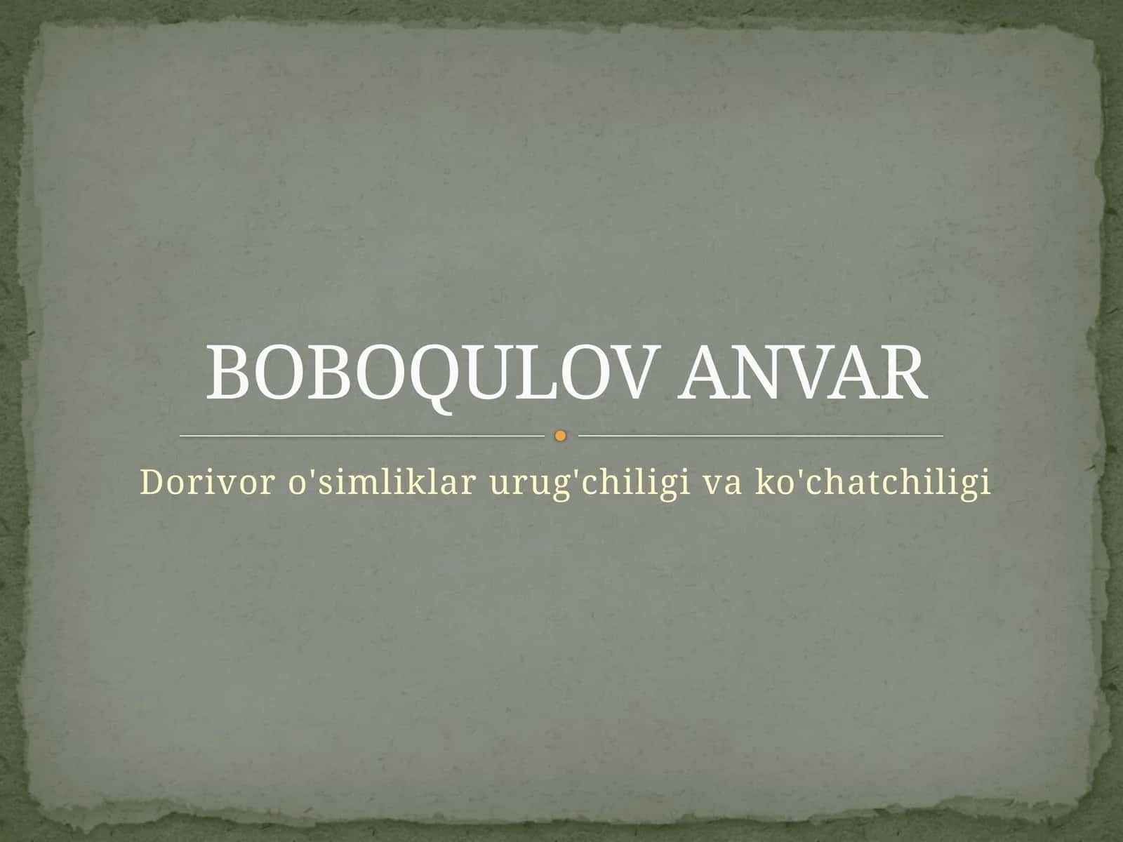 Dorivor o'simliklar urug'chiligi va ko'chatchiligi
