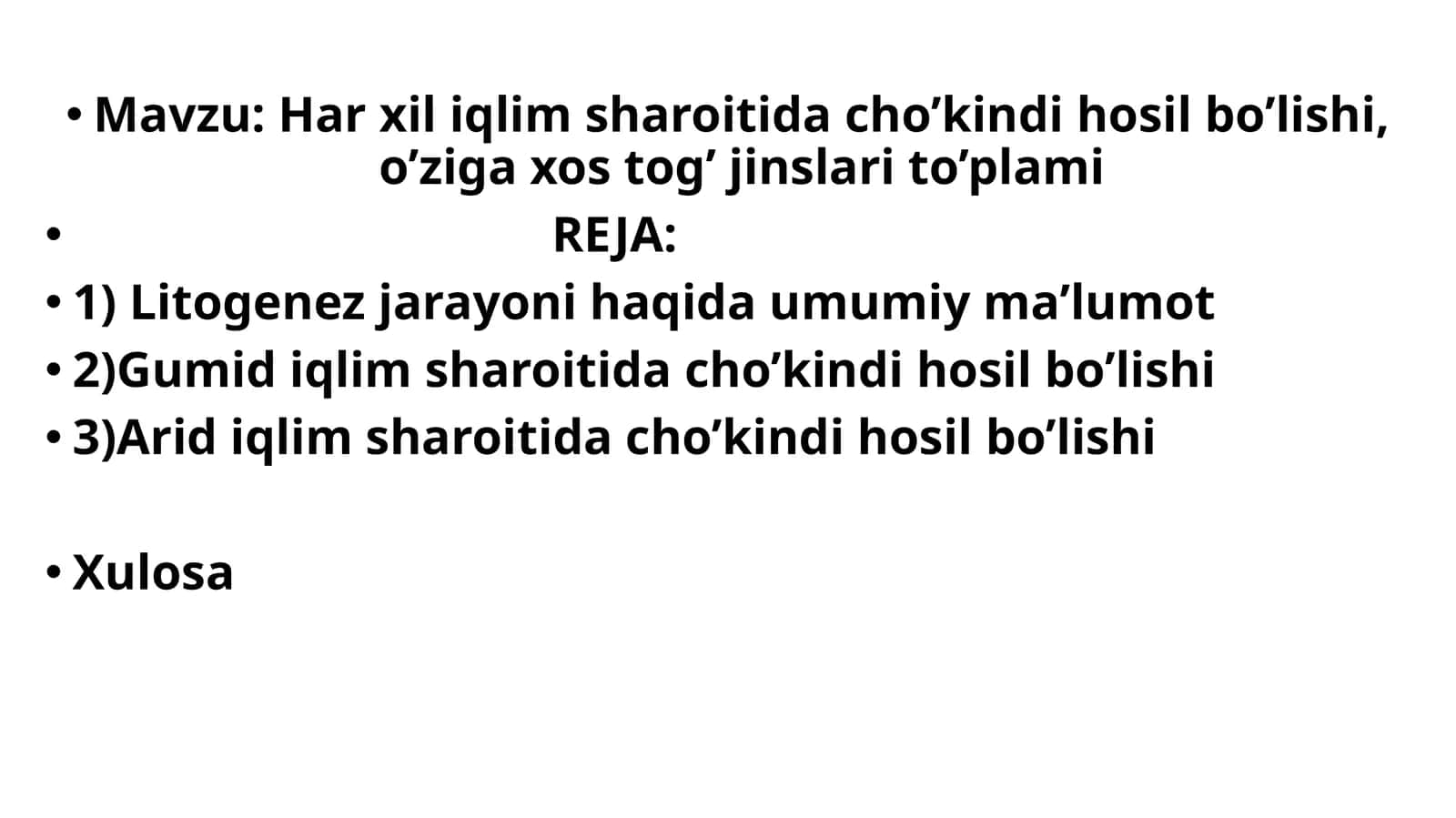 Har xil iqlim sharoitida cho’kindi hosil bo’lishi, o’ziga xos tog’ jinslari to’plami
