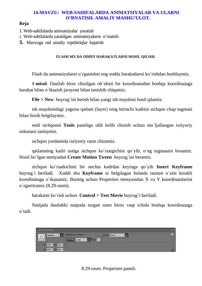 Flash MX DА ОDDIY HАRАKАTLАRNI HОSIL QILISH
