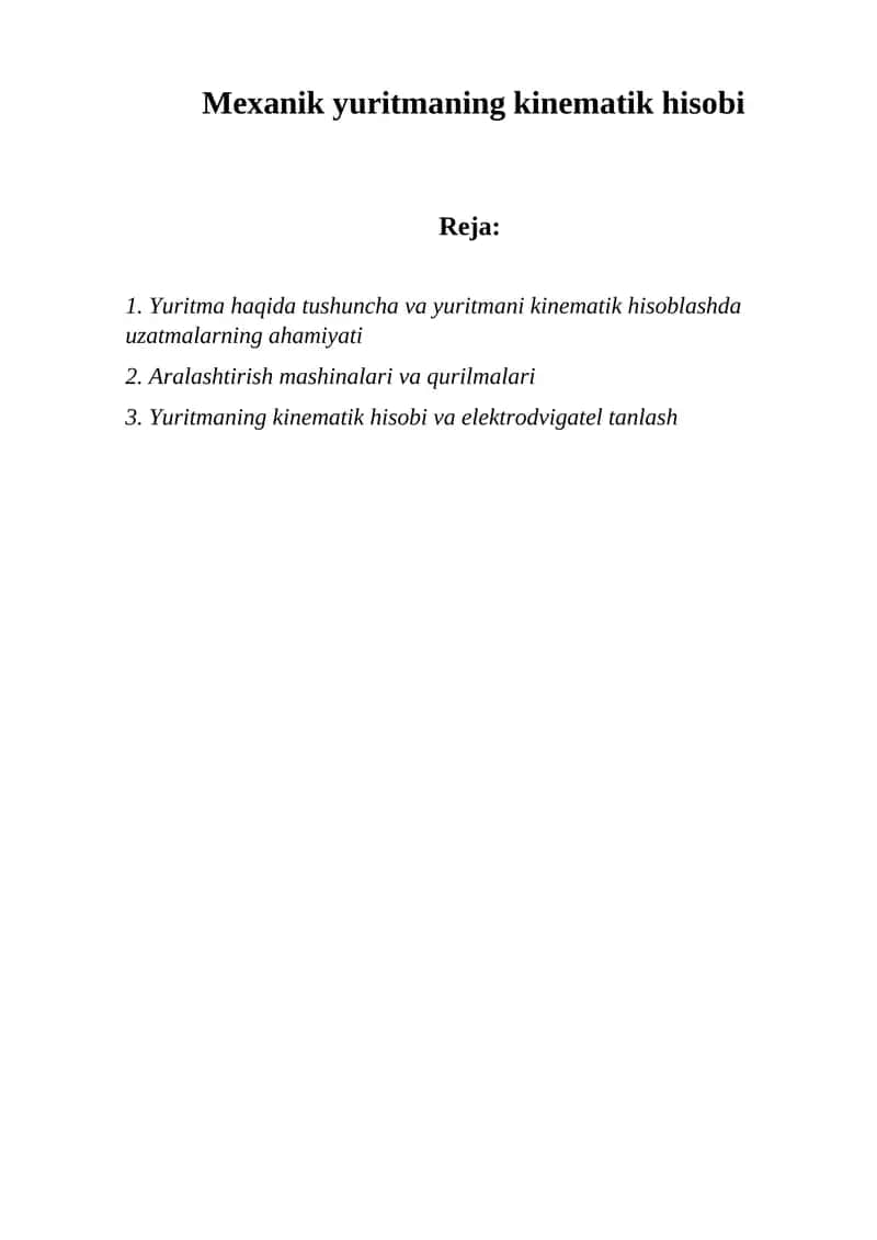 Mexanik yuritmaning kinematik hisobi