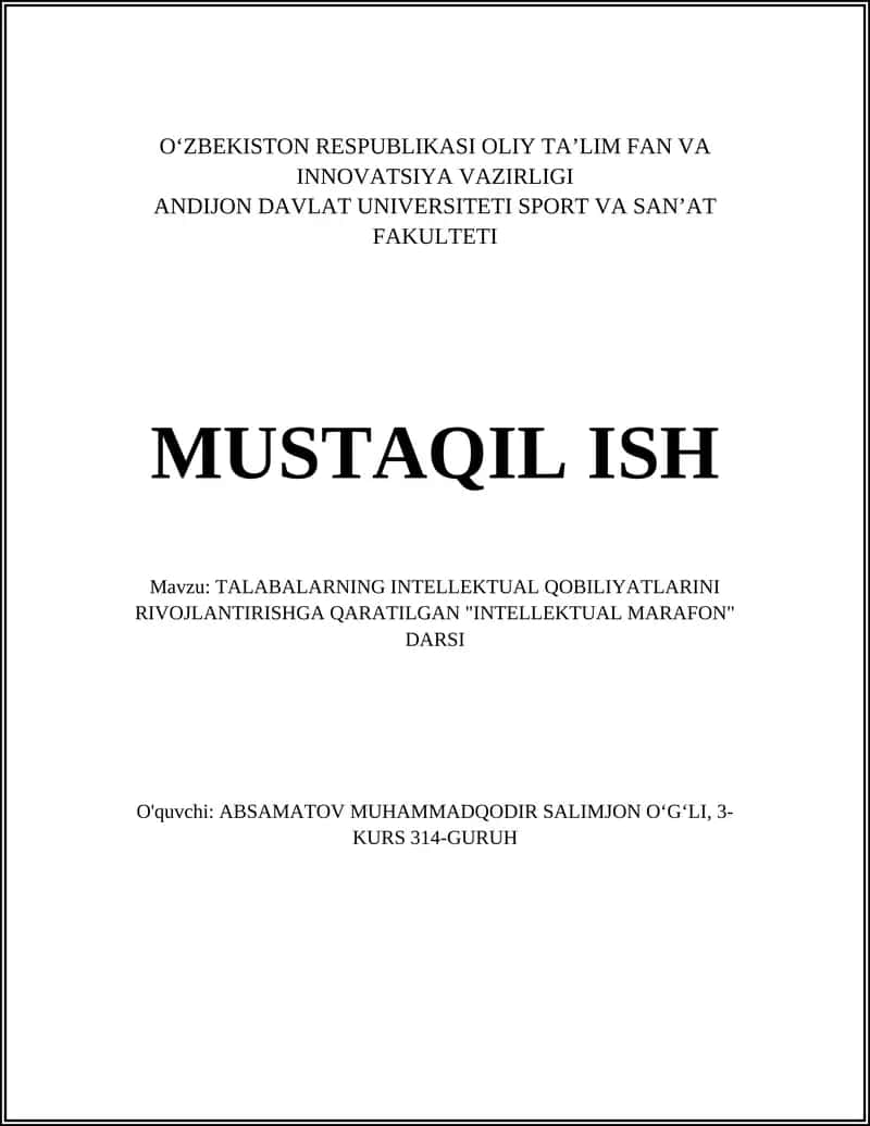 "INTELLEKTUAL MARAFON" DARSI
