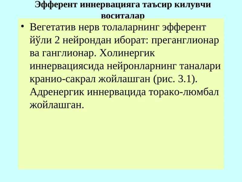 Эфферент иннервацияга таъсир килувчи воситалар