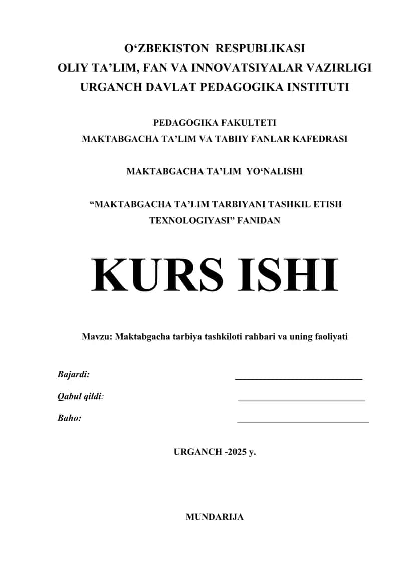 MAKTABGACHA TA’LIM TARBIYANI TASHKIL ETISH TEXNOLOGIYASI