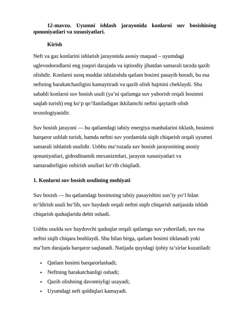 Konlarni suv bosish usuli