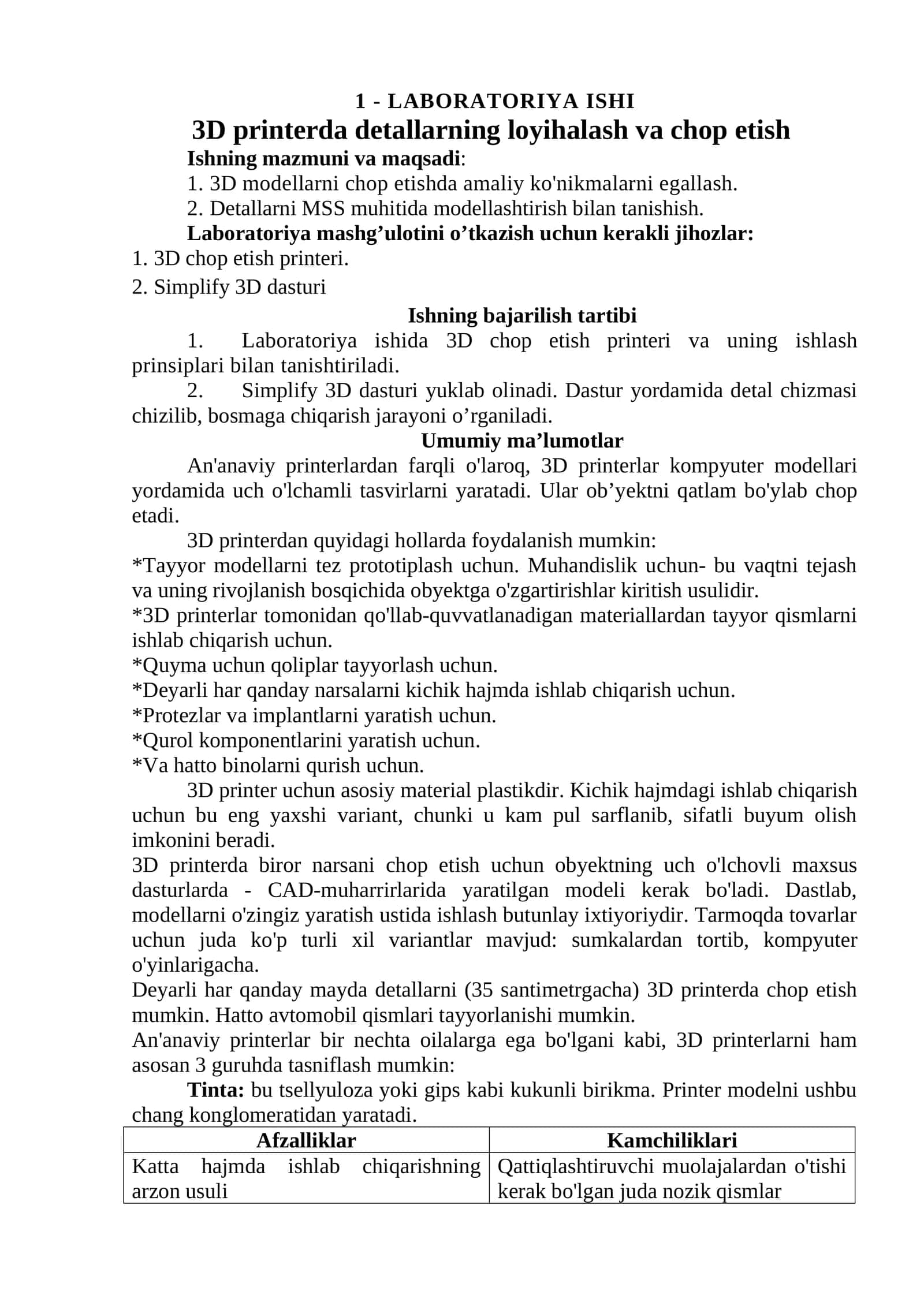 3D printerda detallarning loyihalash va chop etish