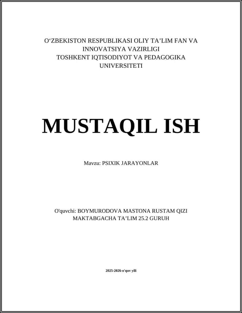 PSIXIK JARAYONLAR