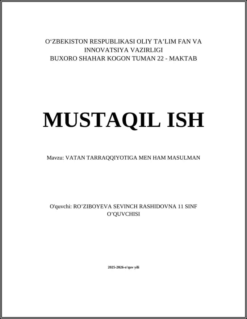 VATAN TARRAQQIYOTIGA MEN HAM MASULMAN