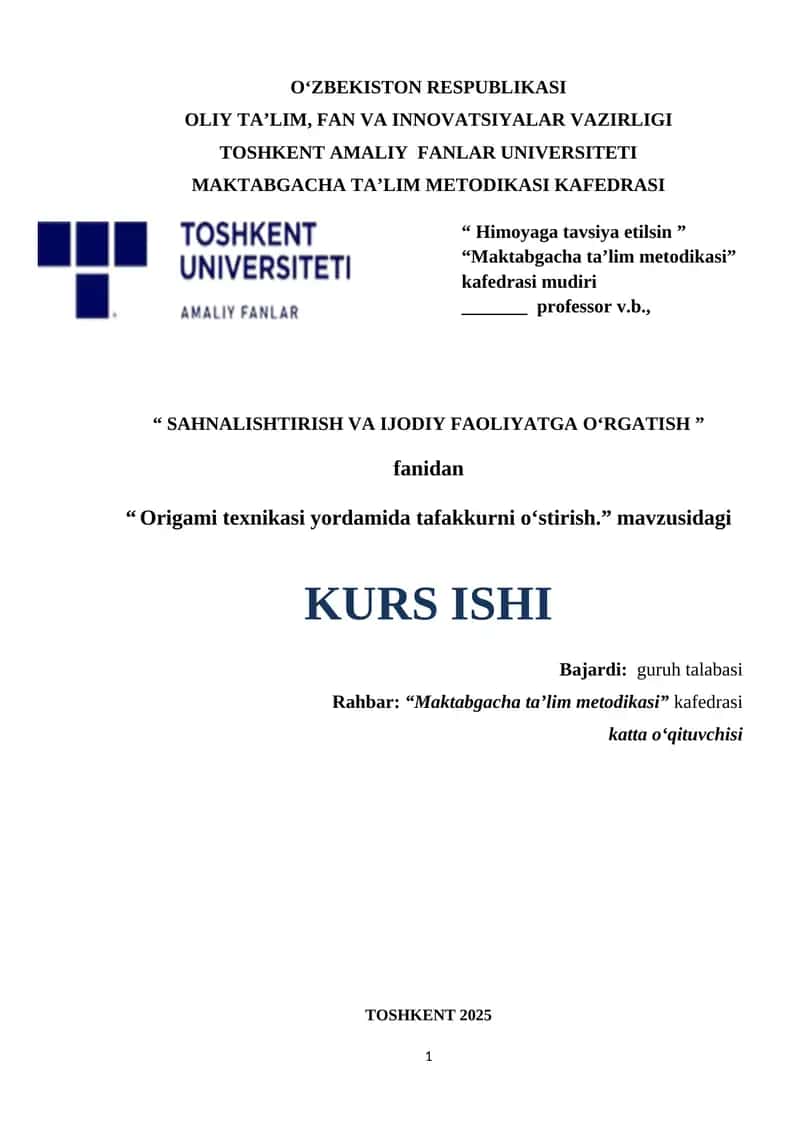 Origami texnikasi yordamida tafakkurni o‘stirish