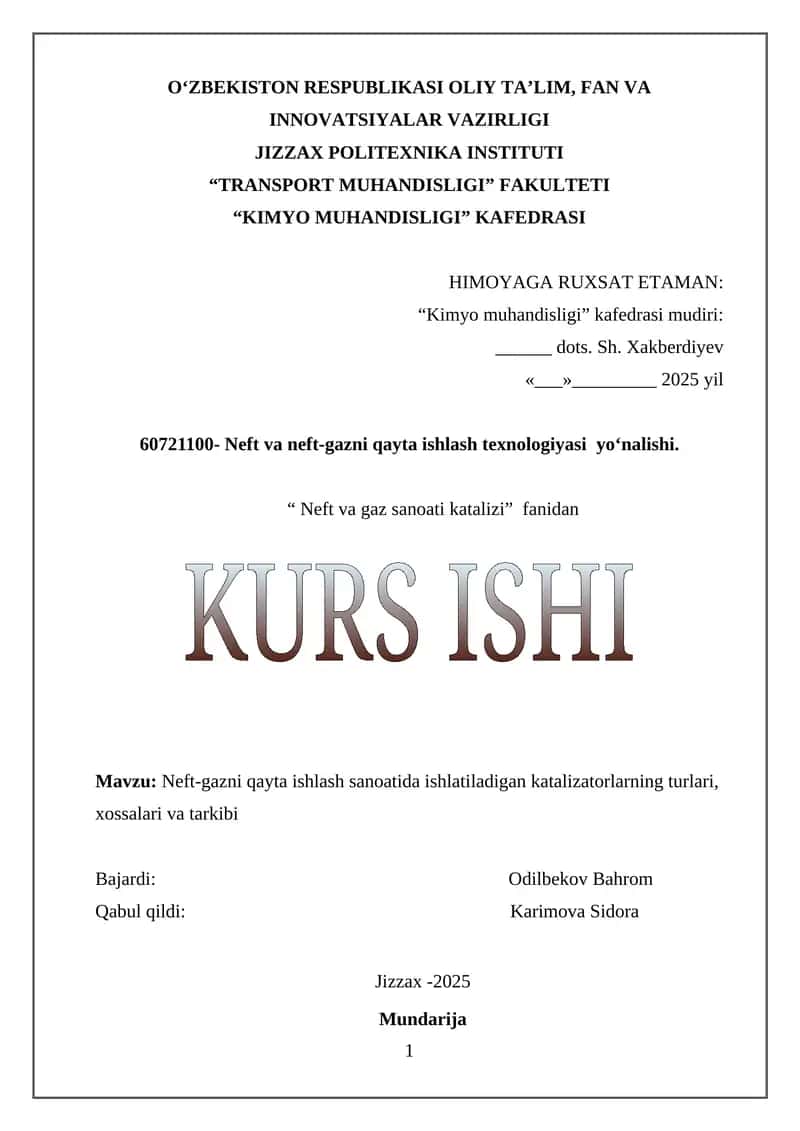 Neft va neft-gazni qayta ishlash texnologiyasi