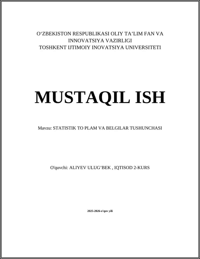 STATISTIK TO PLAM VA BELGILAR TUSHUNCHASI