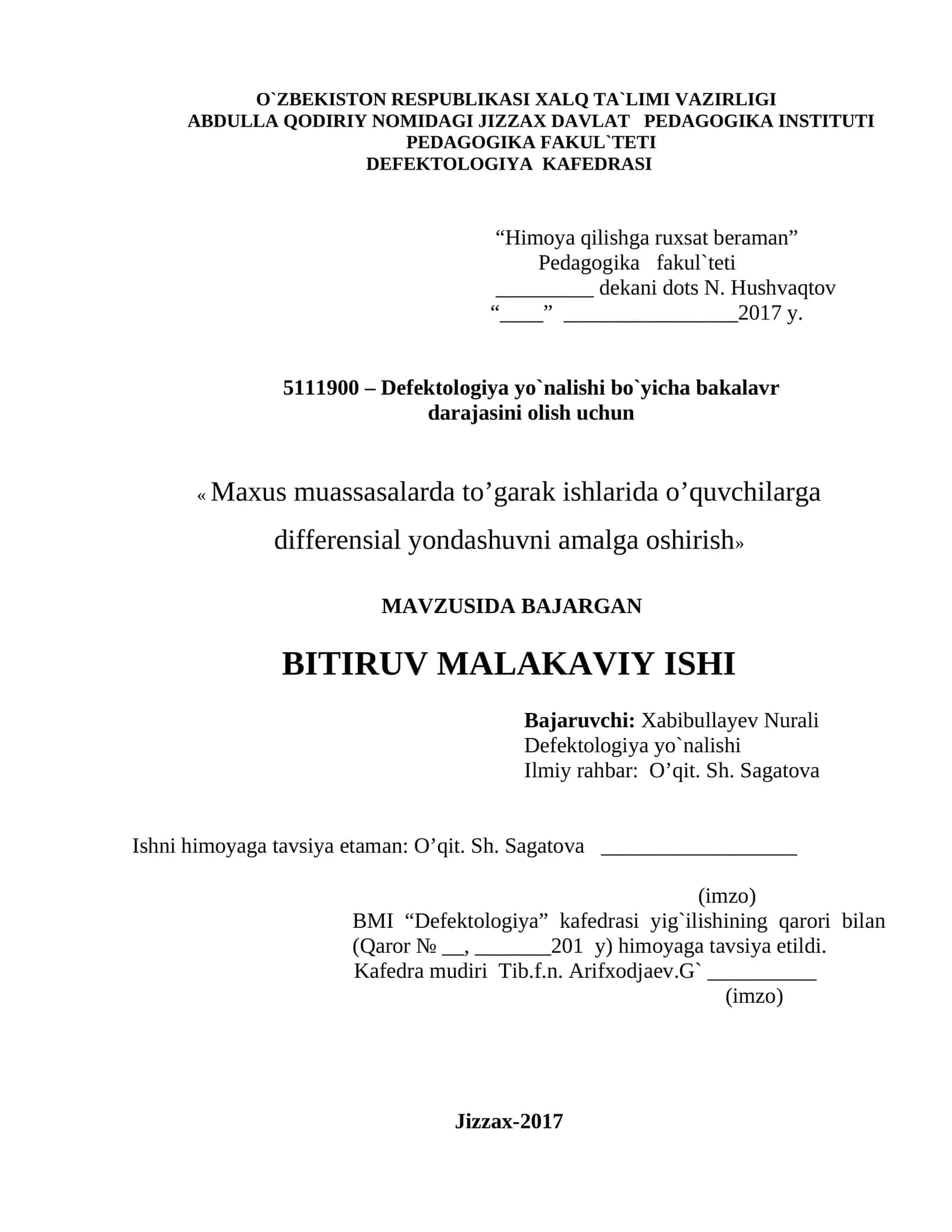 Maxus muassasalarda to’garak ishlarida o’quvchilarga differensial yondashuvni amalga oshirish