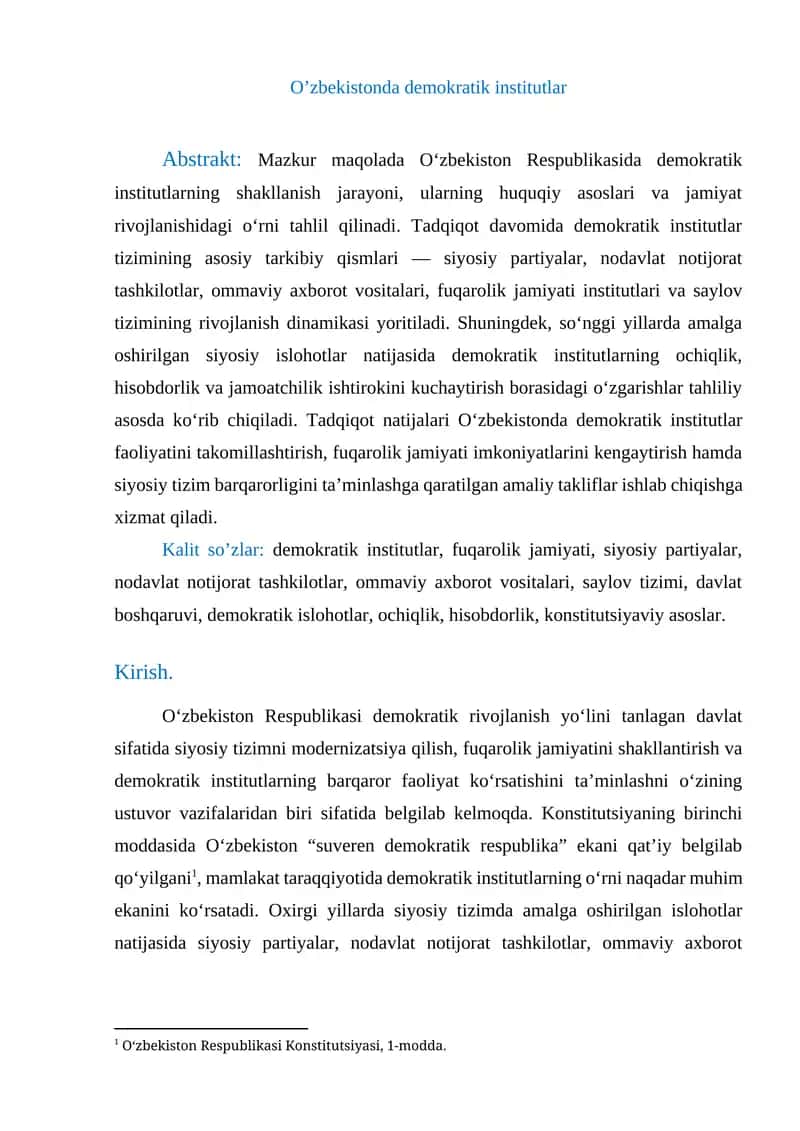 O’zbekistonda demokratik institutlar