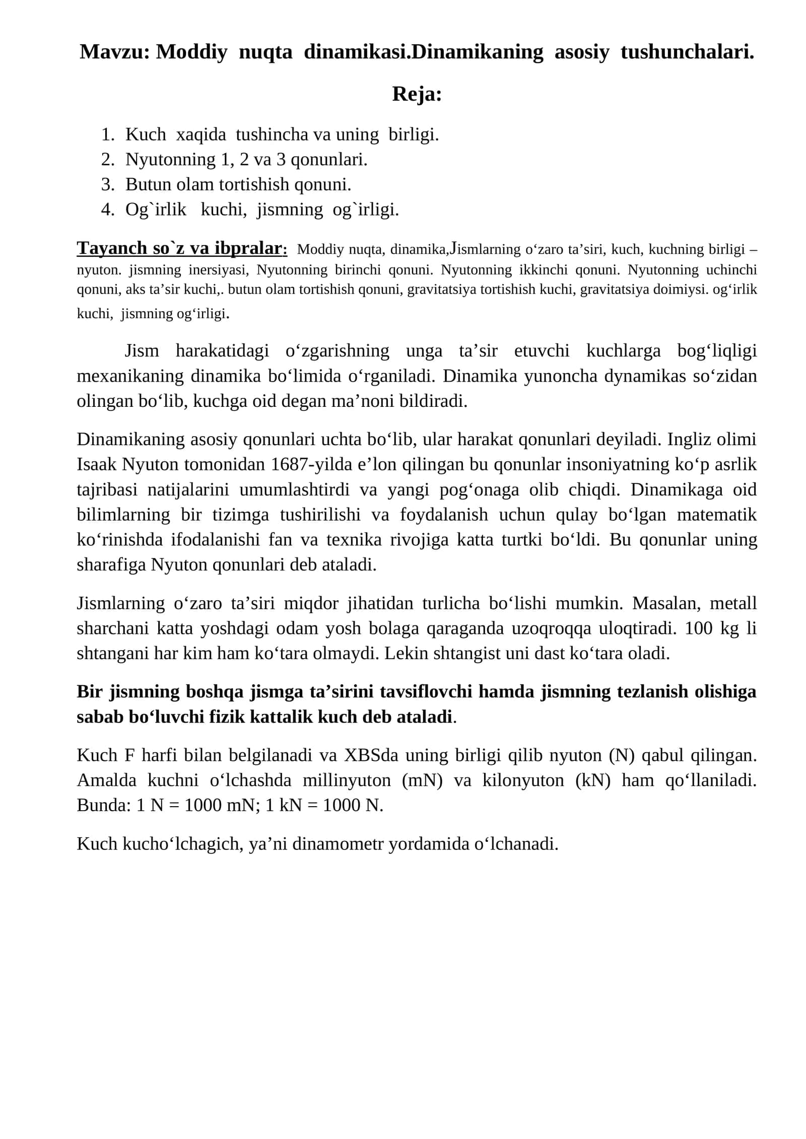 Moddiy nuqta dinamikasi
