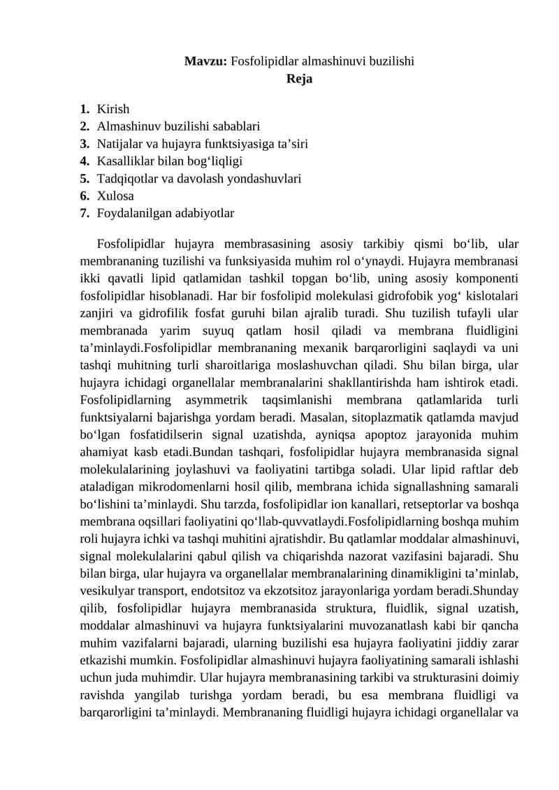 Fosfolipidlar almashinuvi buzilishi