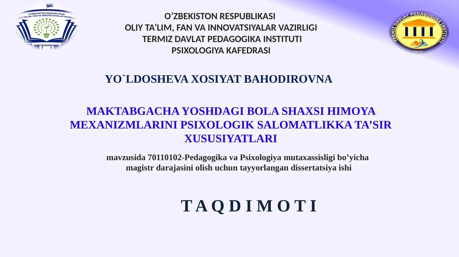 maktabgacha talimda shaxsi himoya mexanizmlarini psixologik salomatlikka ta’sir xususiyatlari