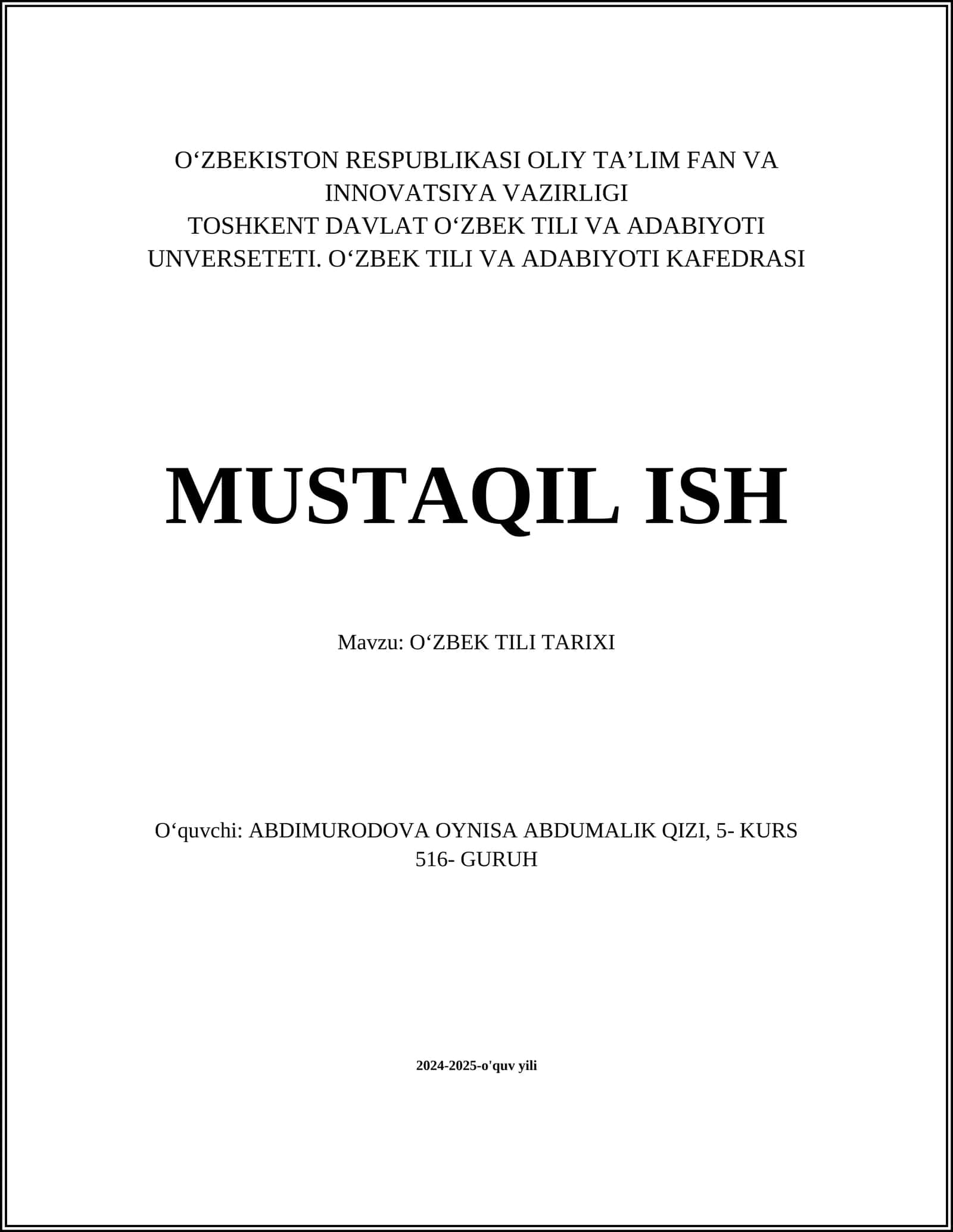 Mavzu: OʻZBEK TILI TARIXI