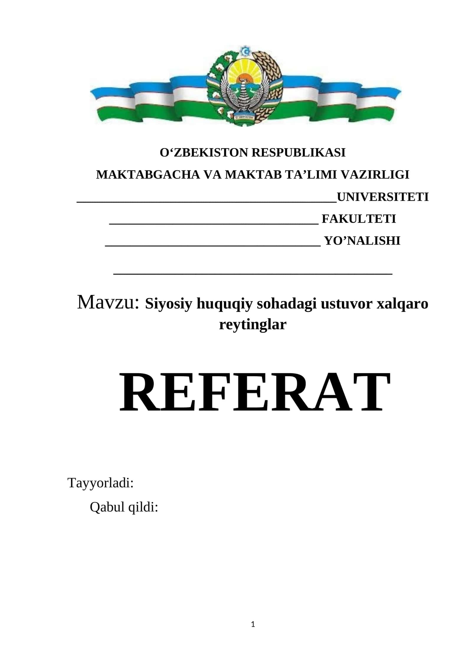 Siyosiy huquqiy sohadagi ustuvor xalqaro reytinglar