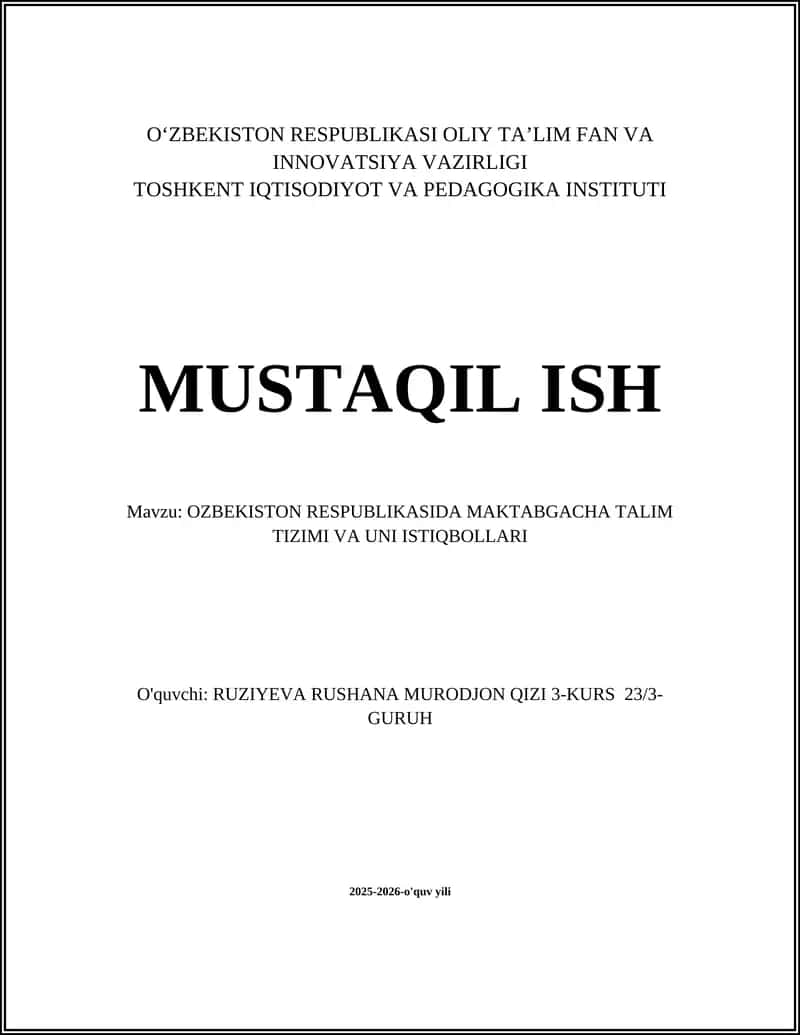 O‘zbekistonda maktabgacha ta‘lim tizimining tarixi va rivojlanishi