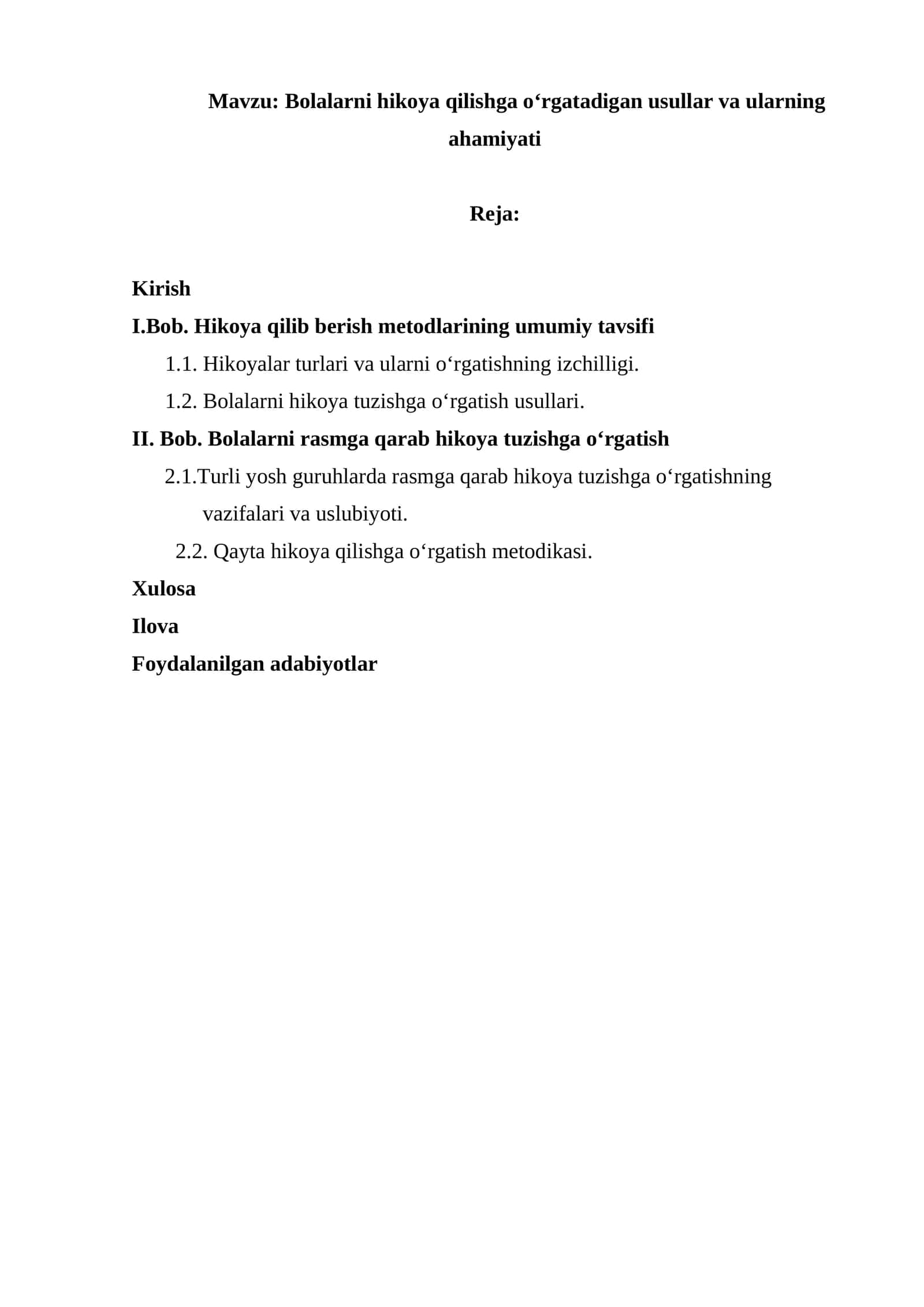 Bolalarni hikoya qilishga o‘rgatadigan usullar va ularning ahamiyati kurs shi