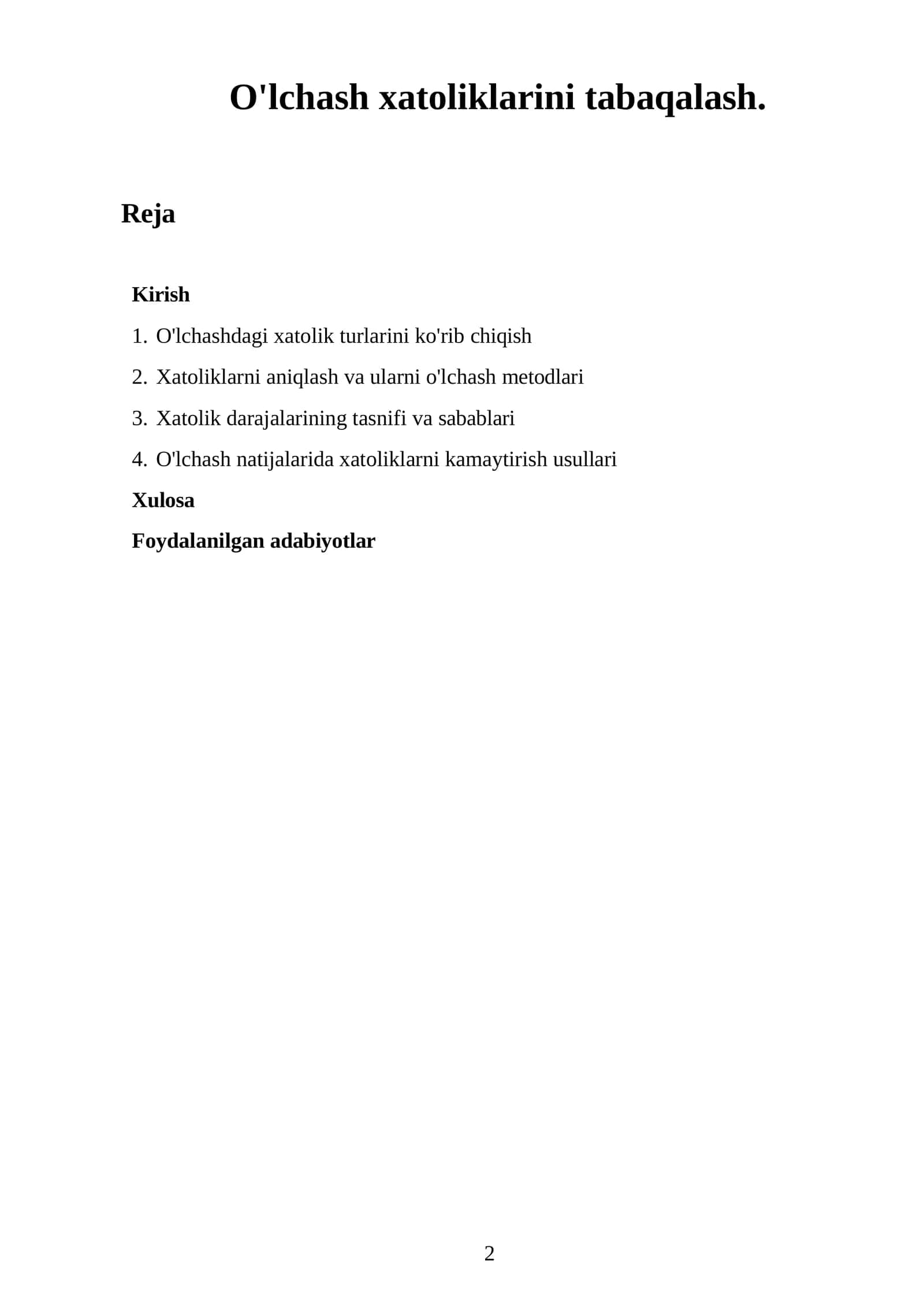 O'lchash xatoliklarini tabaqalash