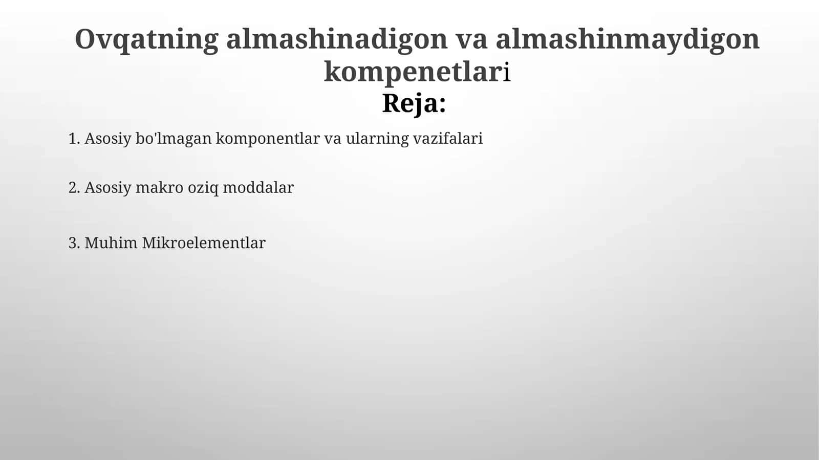 Ovqatning almashinadigan va almashinmaydigan komponentlari