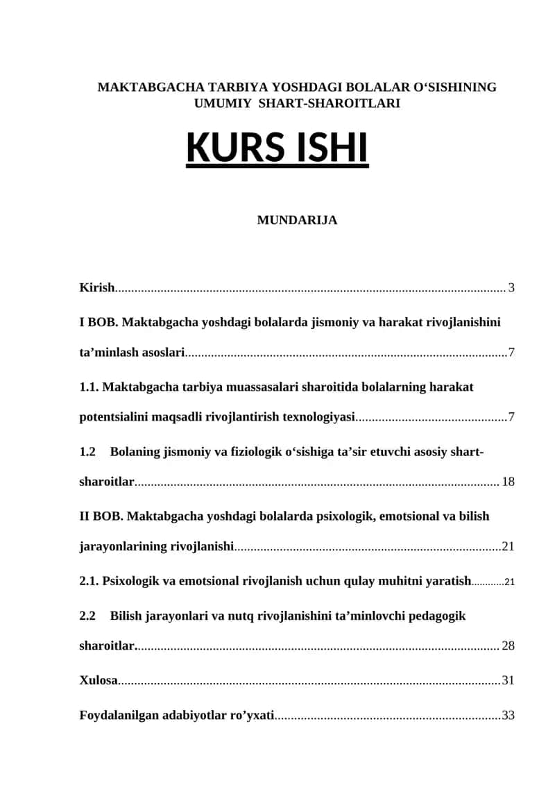 Maktabgacha Tarbiya Yoshdagi Bolalar O‘Sishining Umumiy Shart-Sharoitlari