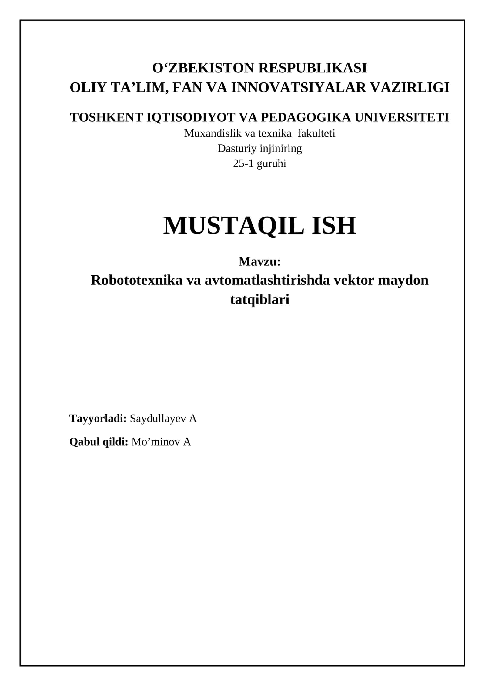 Vektor maydonlari robototexnika va avtomatlashtirishda: Asoslar va qo'llanilish